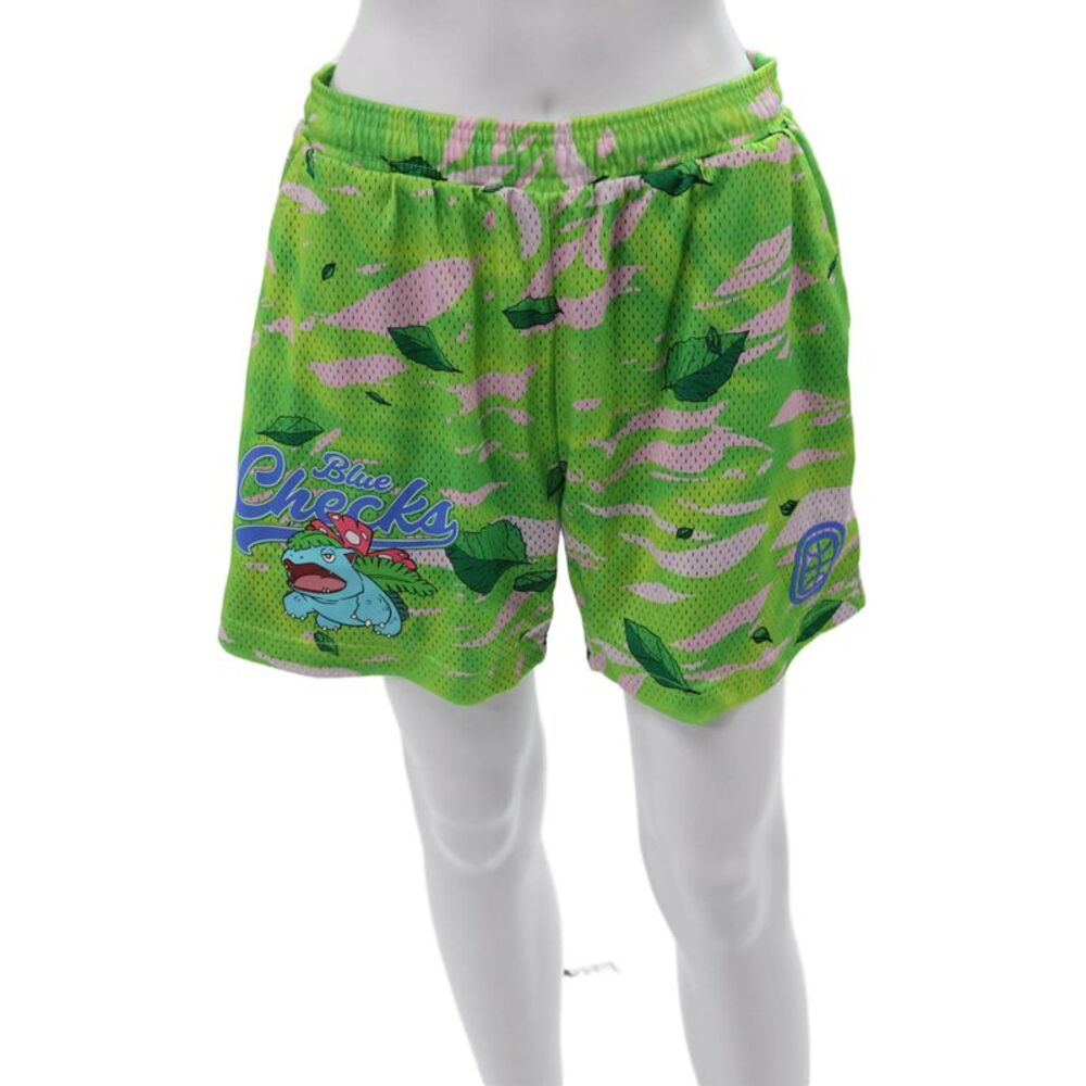Overtime Unisex Adults Athletic Green Camo Pokemon Shorts Size M